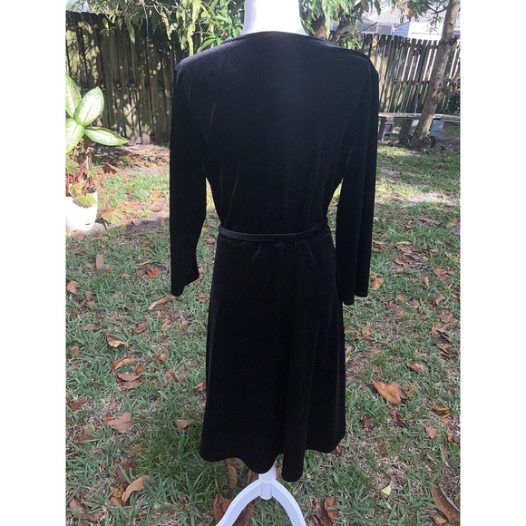 J. Jill Faux Wrap Dress Women's Size Large Tall Velvet Black Fit & Flare - Picture 2 of 6
